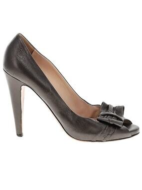 Prada Womens Size 38.5 US 7.5 Leather Heels Gunmetal Peep Hole Toe Made in Italy